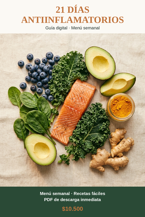 Pin impacto - Ingredientes antiinflamatorios: salmón, palta, arándanos, cúrcuma